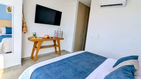 Dedicated laptop-friendly workspace with a private balcony.